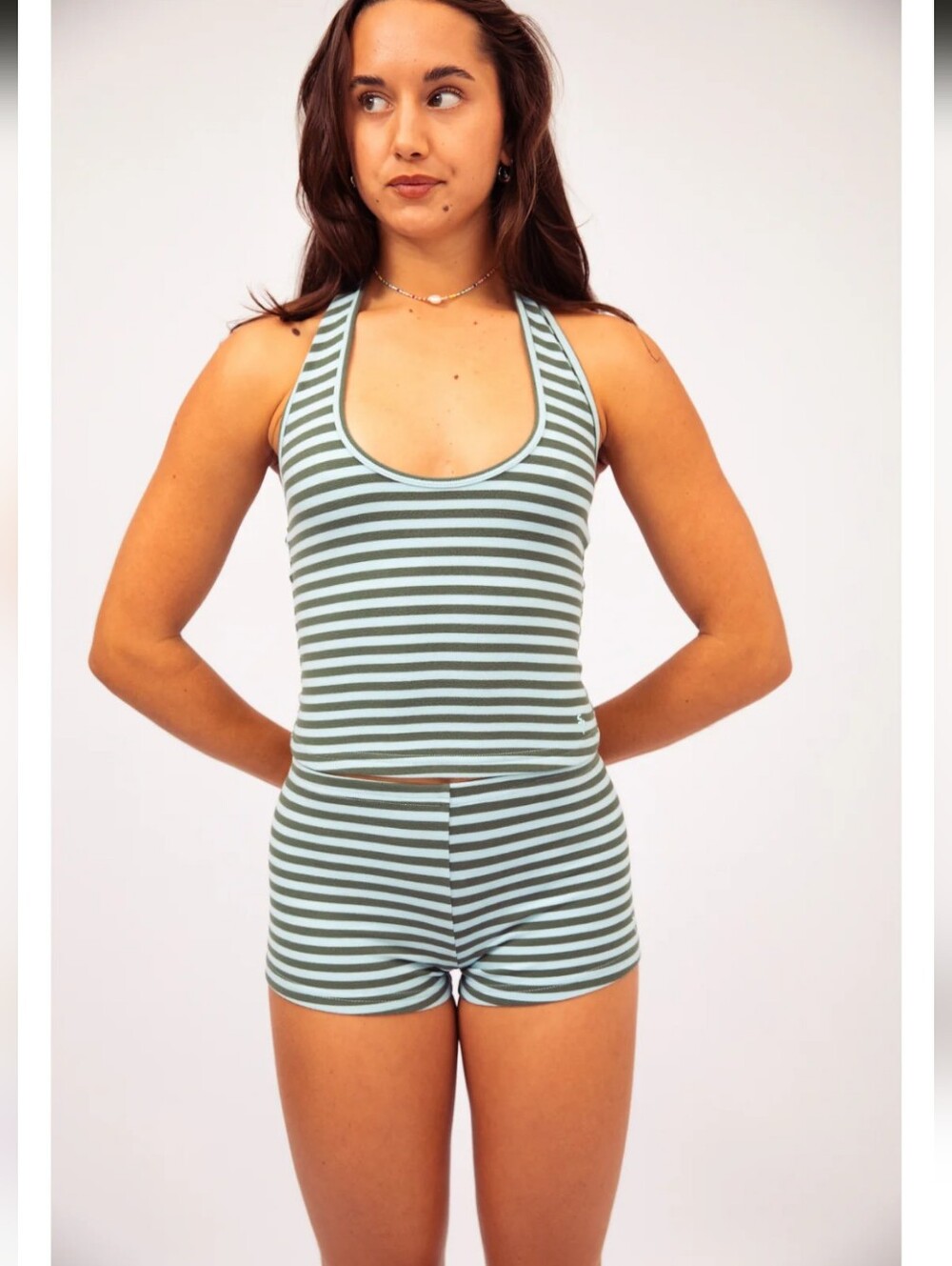 Saint Paradiso Stretch Halter in Aqua Stripe- S
